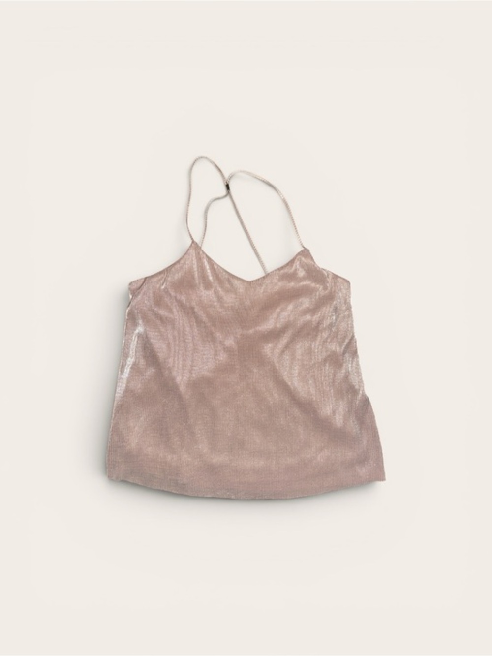 Express Metallic Rose Shimmer Slip Pleated Cami Glamour Going Out Blouse Top MED